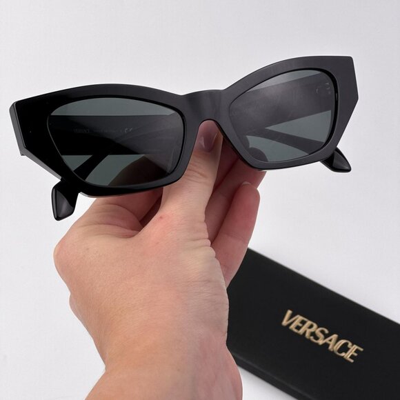 Versace Women’s Sunglasses – Black Cat Eye Frame / Grey Lenses | VE4488U GB1/87 main image 4